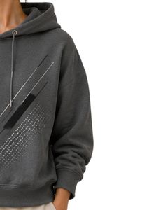 Sweat-shirt à capuche surdimensionné pour femme, gris anthracite, imprimé graphique, en molleton de coton, manches longues, style streetwear décontracté - Product Image 4