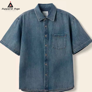 เสื้อผ้าฝ้ายฤดูร้อนสำหรับผู้ชายทรงปกติสไตล์ลำลองสีน้ำเงินเสื้อแขนสั้นน้ำหนักเบาสวมใส่ได้ทุกวันแห้งเร็ว - Product Image 1