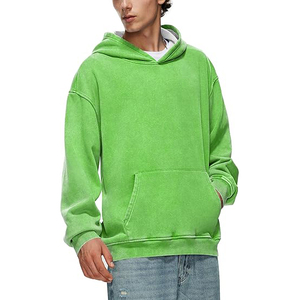 Sudadera con Capucha Verde Neón Brillante para Hombre, de Algodón Pesado, Estilo Retro Oversize, Lavado Ácido, Personalizada, Estilo Urbano - Product Image 2