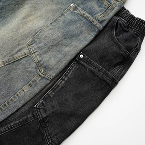 Men's Wide Leg Denim <b>Jeans</b> Washed Distressed Drawstring <b>Elastic</b> <b>Waist</b> Baggy Barrel Pants Casual Streetwear - Product Image 3