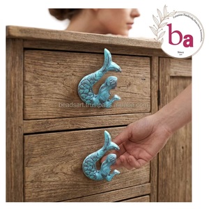 Tirador de Mueble de Hierro Fundido con Diseño de Sirena y Cuentas, Estilo Costero, Azul Envejecido, Forma Novedosa, para Uso en Hogar y Oficina - Product Image 2