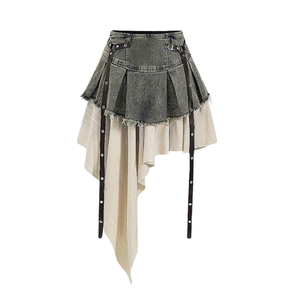 Fashion forward womens patchwork <b>denim</b> <b>skirt</b> boutique quality Vietnam supplier MOQ 50 pcs - Product Image 3