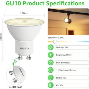 Lampadina LED 6W Sostitutiva Equivalente a 50W, Bianco Caldo 2700K, 650 Lumen, Non Dimmerabile, GU10 per Illuminazione a Binario MR16 - Product Image 3