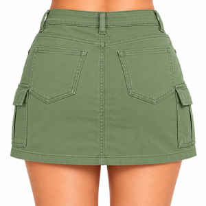 Jupe courte cargo pour femme, taille haute, en sergé de coton, décontractée, avec poches utilitaires, confortable, collection printemps, vente en gros, vêtements de mode - Product Image 3