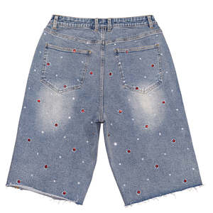 Pantalones Cortos de Mezclilla para Hombre al por Mayor, Vaqueros Rectos Vintage Personalizados con Dobladillo Retro y Pedrería, Jorts de Mezclilla Lavados al Ácido para Verano - Product Image 2