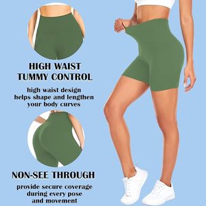 Shorts cycliste vert uni taille haute pour femme, extensibles, tricotés, style sportif, avec taille élastique - Product Image 5