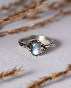 Labradorita, Plata de Ley 925, Chapado en Oro de 14k, Certificado IGI, Alta Calidad, Anillo de Compromiso Art Deco para Mujer, Oro Negro, Piedra de Nacimiento - Product Image 1