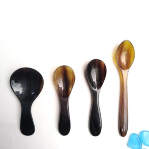 Cuillère en corne de buffle naturelle, fabriquée à la main et polie, idéale pour servir des épices, des condiments ou pour une utilisation décorative à table, de haute qualité - Product Image 2