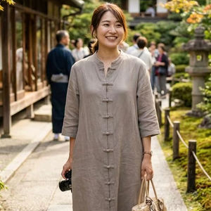 Vestido Maxi de Lino Estilo Vintage para Mujer, Elegante, Manga Larga, Estilo Kaftán, Inspiración Bohemia, Ropa Casual, Vestido Midi, Gran Venta 2026 - Product Image 1