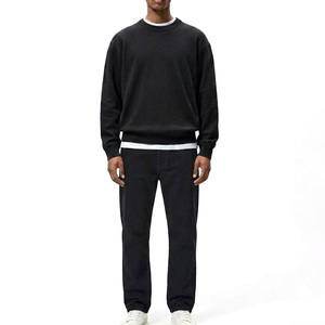 Men's Solid Black Knitted Pullover Sweater Full Sleeve Cotton Autumn Wear - Product Image 3
