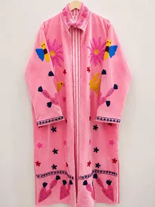 Boho Chic <b>Women</b> Hand Embroidered <b>Velvet</b> Suzani Long <b>Jacket</b> Colourful Bird Pattern Full Sleeve Ethnic Style Winter Outerwear - Product Image 4