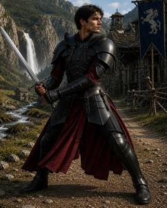 Full 3D Steel Knight Armor Suit Black Nickel Plated Antique Style <b>Cosplay</b> Warrior Armor with Red Cape and Sword - Product Image 6