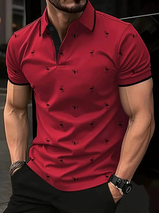 Camiseta de Golf para Hombre con Estampado de Silueta, Manga Corta, Cuello Redondo, Impresión por Sublimación, Transpirable, 100% Poliéster, Estilo Casual de Negocios - Product Image 1
