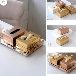 Caja de pañuelos de metal dorado, diseño glamuroso, forma rectangular duradera - Product Image 3