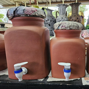 Handmade Terracotta Clay Classic Design Water Jug Lid Eco-Friendly Reusable & Portable Keeps Water Cool Naturally Home Hotel - Product Image 1