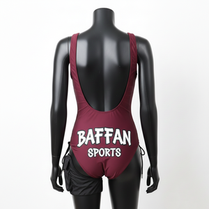 ชุดว่ายน้ำผู้หญิง ผ้าโพลีเอสเตอร์ผสมสแปนเด็กซ์ ยืดหยุ่นสูง 225 GSM สีเบอร์กันดี เกรย์ แต่งลูกไม้  พร้อมโลโก้พิมพ์ลายสกรีน - Product Image 5