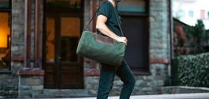 Bolsa de Viaje de Lona y Cuero Genuino Personalizada, Gran Capacidad, Resistente, Impermeable, Bolsa de Fin de Semana, LCTB-0038 - Product Image 4