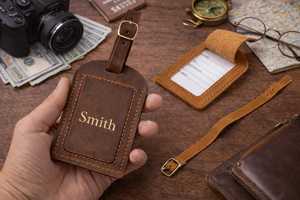 Custom Genuine Leather Luggage Tags Privacy Cover Suitcase <b>Name</b> <b>Labels</b> Personalized Travel Bag Tags Shop LMP-0300 - Product Image 5