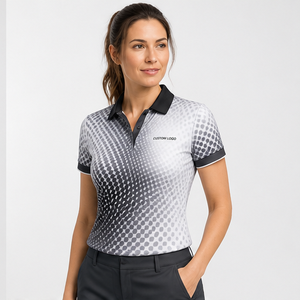 Polo de Manga Corta con Logotipo Personalizado para Mujer, Degradado de Puntos Blancos y Negros, Secado Rápido, Sublimación, Ropa Deportiva de Golf - Product Image 3
