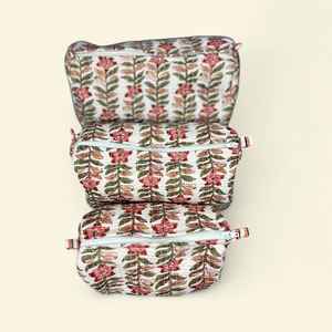 ชุดกระเป๋าเครื่องสำอางพิมพ์ลายบล็อกด้วยมือแบบอาร์ติซาน 3 ชิ้น กันน้ำ ผ้าฝ้ายควิลท์ สำหรับใส่เครื่องสำอางและเครื่องประดับ จากผู้ผลิต - Product Image 3