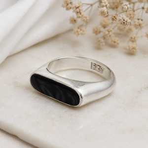 Black Onyx Sterling <b>Silver</b> <b>Ring</b>, Rectangle Onyx Signet <b>Ring</b>, <b>925</b> <b>Silver</b> Statement <b>Ring</b>, Minimalist Men's <b>Ring</b>, Handmade Black Ge - Product Image 2