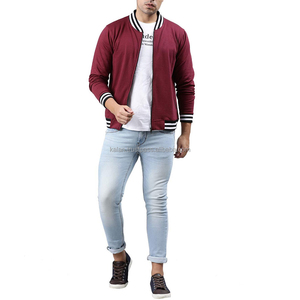 Chaqueta Bomber Marrón para Hombre con Ribete Blanco y Negro, Cierre de Cremallera, Prenda Exterior Informal de Felpa Tejida para Otoño - Product Image 4
