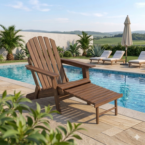 Fauteuil Adirondack moderne en teck massif avec repose-pieds, chaise de relaxation pour patio extérieur et jardin, fabricant indonésien - Product Image 2