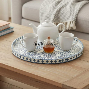 Bandeja Móvil Moderna Premium con Incrustaciones de Hueso, Hecha a Mano, para Comedor, Tradebyd - Product Image 1