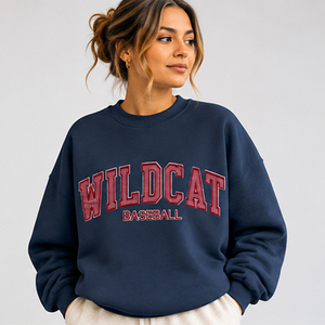Sweat-shirt à col rond surdimensionné pour femme Wildcat Baseball, design brodé avec lettres, en polaire, vêtement décontracté - Product Image 4