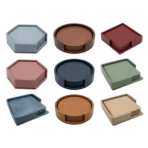Waterproof Leather <b>Coasters</b> with Custom Logo and Holder PU Leather <b>Drink</b> Mat <b>for</b> Wedding Party Gifts Table Decoration - Product Image 5