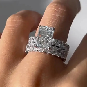New Arrival 925 Silver Moissanite 3.5 Carat Luxe Radiant Cut <b>Cushion</b> Cut Side Stones Engagement Travel <b>Ring</b> <b>Wedding</b> Band White - Product Image 6