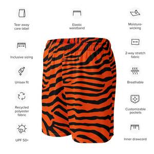 Men's Orange <b>Black</b> Striped Elastic <b>Waist</b> Shorts Mid Rise Casual Woven 100% Polyester Breathable Short <b>Pants</b> - Product Image 3