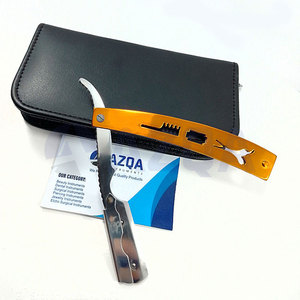 Navaja de Afeitar Recta Plegable de Acero Inoxidable con Mango de Plástico Color Dorado para Afeitado Profesional de Cuerpo y Rostro, Estilismo y Cuidado Personal - Product Image 2