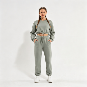 Ensemble de survêtement deux pièces pour femmes, logo personnalisé, pantalons de jogging, marque privée, fabricant et fournisseur de vêtements de sport en gros - Product Image 5
