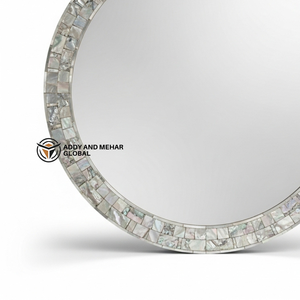 Espejo de Pared Redondo de Lujo con Incrustaciones de Madreperla – Espejo Curvo Hecho a Mano con Mosaico de Conchas para Decoración Premium del Hogar y Hoteles - Product Image 5