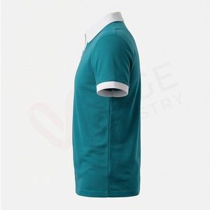 Polo à manches courtes pour homme, couleur turquoise, avec col zippé, design uni tricoté, coupe classique - Product Image 3
