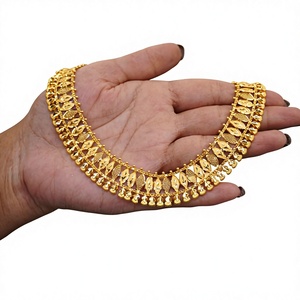 22K Solid Gold Choker <b>Necklace</b> Traditional Leaf Motif <b>Statement</b> Jewelry Handcrafted Yellow Gold Bridal <b>Necklace</b> for Women - Product Image 2