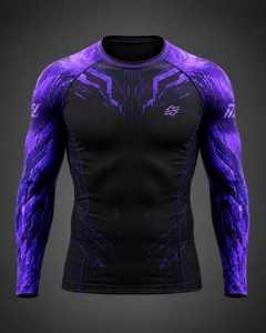 Camiseta de Compresión Personalizada Unisex de Manga Larga para MMA, Negra y Morada, con Transferencia Térmica, Ajustada, que Absorbe la Humedad y con Elasticidad en Cuatro Direcciones - Product Image 1