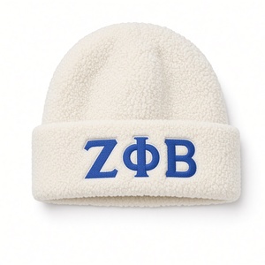 <b>Women</b> Off White ZPhiB Blue Embroidered Logo Sherpa Fleece Beanie <b>Hat</b> Warm Cuffed <b>Winter</b> Casual Fashion Soft Outdoor Headwear Cap - Product Image 2