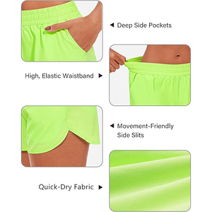 Shorts de sport pour femme vert néon, respirants, à séchage rapide, en polyester, avec ourlet incurvé, taille haute, pour l'entraînement et le fitness - Product Image 5
