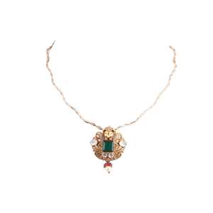 Gajaah 925 Sterling <b>Silver</b> Emerald Pendant <b>Necklace</b> Set Pure <b>Silver</b> Green Stone & <b>Crystal</b> Halo Gold Plated Pendant for Women - Product Image 2