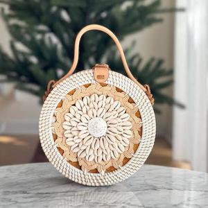 Luxury <b>Round</b> Woven Rattan Handbag Straw <b>Wicker</b> Shoulder Bag Women Beach Tote Crossbody Handbags Vietnam Factory Wholesale - Macy - Product Image 3