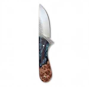 Herramienta utilitaria artesanal de acero para herramientas con punta de corte, mango de madera de resina azul con vetas. - Product Image 2