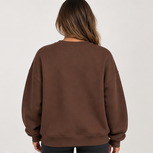 Women's Chocolate Brown Polka Letter Varsity <b>Crewneck</b> Sweatshirt Long Sleeve Custom Logo - Product Image 1
