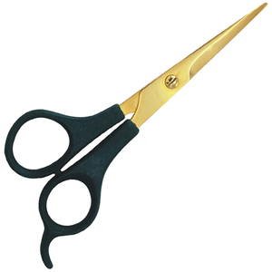 Ciseaux de coiffure de qualité supérieure avec lame en acier inoxydable, manche en plastique noir et finition dorée, logo personnalisé, faible MOQ, ciseaux de sécurité - Product Image 5