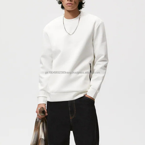 Dec Customised Pastel Cotton Premium Hoodies Unisex Adult Thrifting Crewneck <b>Black</b> Trim Pockets Plain White Mock Neck Sweatshirt - Product Image 2