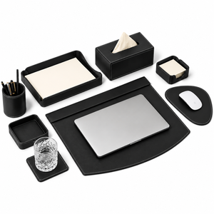 Ensemble d'accessoires de bureau en cuir de qualité supérieure, 8 pièces, organiseur de bureau avec tapis de souris, sous-verre, personnalisation de la marque - Product Image 1