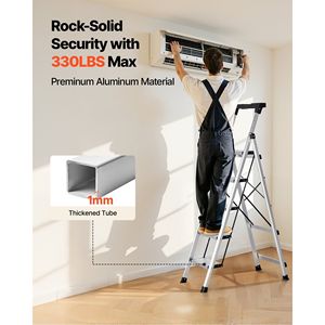 Portable Aluminum 5-Step <b>Ladder</b> with Anti-Slip Pedal and Comfort Handgrip Folding Wide Stool 330 Lbs Capacity - Product Image 4