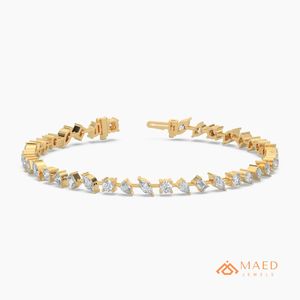 สร้อยข้อมือเทนนิสโมอิสซาไนต์สีทองสำหรับผู้หญิง สร้อยข้อมือแบบโซ่และแบบเชื่อมต่อ ประดับอัญมณีหลากหลายรูปทรง เครื่องประดับชั้นดี ของขวัญวันครบรอบ สง่างาม - Product Image 1