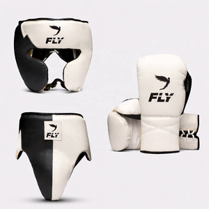 Latest Design White Fly Boxing Set Factory Manufacture Top Selling Pro Punching Leather Boxing <b>Gloves</b> Head Guard And Groin Guard - Product Image 3